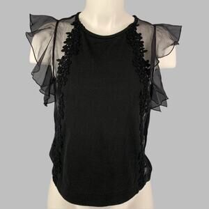 GIAMBATTISTA VALLI Size XXS Black Cotton Silk Lace Trim Sleeveless Dress Top